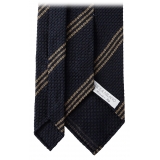 Viola Milano - Multi Stripe 3-Fold Grenadine Tie - Navy/Taupe - Handmade in Italy - Luxury Exclusive Collection