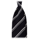 Viola Milano - Multi Stripe 3-Fold Grenadine Tie - Navy/White - Handmade in Italy - Luxury Exclusive Collection