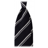 Viola Milano - Multi Stripe 3-Fold Grenadine Tie - Navy/White - Handmade in Italy - Luxury Exclusive Collection