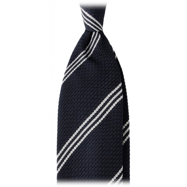 Viola Milano - Multi Stripe 3-Fold Grenadine Tie - Navy/White - Handmade in Italy - Luxury Exclusive Collection