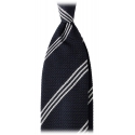 Viola Milano - Multi Stripe 3-Fold Grenadine Tie - Navy/White - Handmade in Italy - Luxury Exclusive Collection