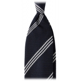 Viola Milano - Multi Stripe 3-Fold Grenadine Tie - Navy/White - Handmade in Italy - Luxury Exclusive Collection