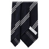 Viola Milano - Multi Stripe 3-Fold Grenadine Tie - Navy/White - Handmade in Italy - Luxury Exclusive Collection