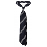 Viola Milano - Multi Stripe 3-Fold Grenadine Tie - Navy/White - Handmade in Italy - Luxury Exclusive Collection