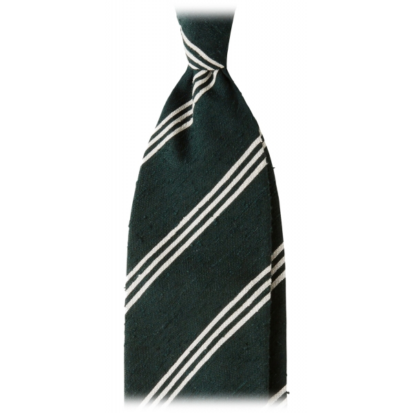 Viola Milano - Multi Stripe Handrolled Woven Shantung Tie - Forest/White - Handmade in Italy - Luxury Exclusive Collection