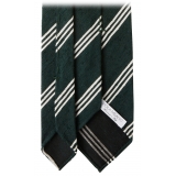 Viola Milano - Multi Stripe Handrolled Woven Shantung Tie - Forest/White - Handmade in Italy - Luxury Exclusive Collection