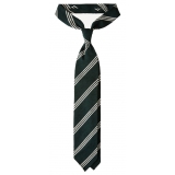 Viola Milano - Multi Stripe Handrolled Woven Shantung Tie - Forest/White - Handmade in Italy - Luxury Exclusive Collection