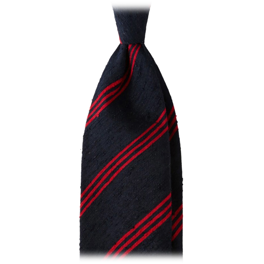 Navy, Red & White Striped Shantung Silk Tie