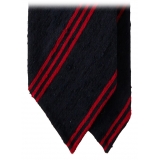 Viola Milano - Multi Stripe Handrolled Woven Shantung Tie - Navy/Red - Handmade in Italy - Luxury Exclusive Collection