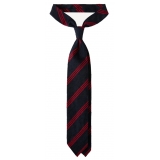 Viola Milano - Multi Stripe Handrolled Woven Shantung Tie - Navy/Red - Handmade in Italy - Luxury Exclusive Collection