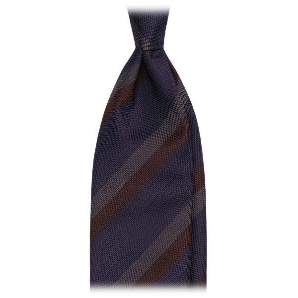 Viola Milano - Multi Stripe Handrolled Woven Silk Tie - Navy/Brown Mix - Handmade in Italy - Luxury Exclusive Collection