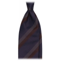 Viola Milano - Multi Stripe Handrolled Woven Silk Tie - Navy/Brown Mix - Handmade in Italy - Luxury Exclusive Collection