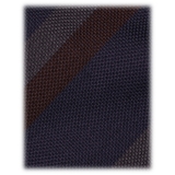 Viola Milano - Multi Stripe Handrolled Woven Silk Tie - Navy/Brown Mix - Handmade in Italy - Luxury Exclusive Collection