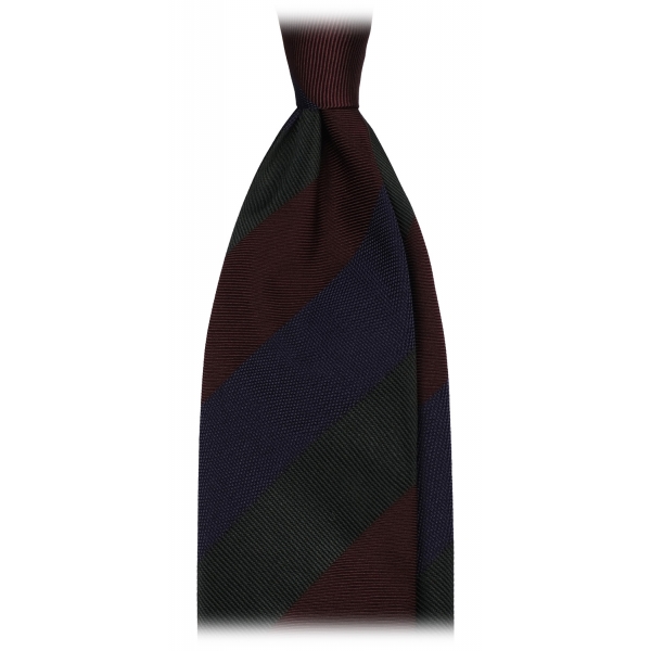 Viola Milano - Multi Stripe Handrolled Woven Silk Tie - Navy/Green Mix - Handmade in Italy - Luxury Exclusive Collection