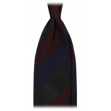 Viola Milano - Multi Stripe Handrolled Woven Silk Tie - Navy/Green Mix - Handmade in Italy - Luxury Exclusive Collection