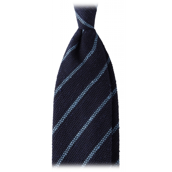 Viola Milano - Multi Stripe Woven Grenadine/Shantung Tie - Navy/Sea - Handmade in Italy - Luxury Exclusive Collection