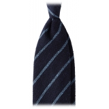 Viola Milano - Multi Stripe Woven Grenadine/Shantung Tie - Navy/Sea - Handmade in Italy - Luxury Exclusive Collection