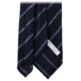 Viola Milano - Multi Stripe Woven Grenadine/Shantung Tie - Navy/Sea - Handmade in Italy - Luxury Exclusive Collection