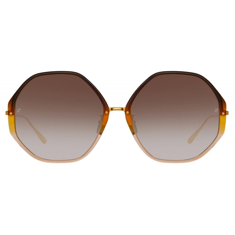 Linda Farrow - Zaha Round Sunglasses in Yellow Gold - LF32C4SUN