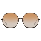 Linda Farrow - Camila Hexagon Sunglasses in Nickel Camel - LFL1208C6SUN - Linda Farrow Eyewear