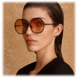 Linda Farrow - Camila Hexagon Sunglasses in Nickel Camel - LFL1208C6SUN - Linda Farrow Eyewear