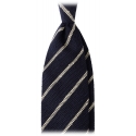 Viola Milano - Multi Stripe Woven Grenadine/Shantung Tie - Navy/White - Handmade in Italy - Luxury Exclusive Collection