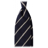 Viola Milano - Multi Stripe Woven Grenadine/Shantung Tie - Navy/White - Handmade in Italy - Luxury Exclusive Collection