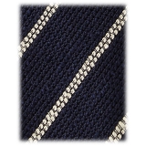 Viola Milano - Cravatta Tessuto Grenadine/Shantung Multi Righe - Navy/Bianco - Handmade in Italy - Luxury Exclusive Collection