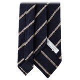 Viola Milano - Multi Stripe Woven Grenadine/Shantung Tie - Navy/White - Handmade in Italy - Luxury Exclusive Collection