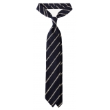 Viola Milano - Multi Stripe Woven Grenadine/Shantung Tie - Navy/White - Handmade in Italy - Luxury Exclusive Collection