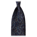 Viola Milano - Cravatta in Seta Senza Punta 3 Pieghe con Motivo Paisley - Navy - Handmade in Italy - Luxury Exclusive Collection