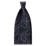 Viola Milano - Paisley Pattern 3-Fold Handprinted Untipped Silk Tie - Navy - Handmade in Italy - Luxury Exclusive Collection