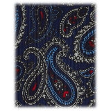 Viola Milano - Cravatta in Seta Senza Punta 3 Pieghe con Motivo Paisley - Navy - Handmade in Italy - Luxury Exclusive Collection