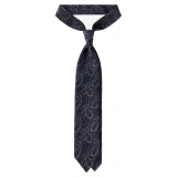 Viola Milano - Cravatta in Seta Senza Punta 3 Pieghe con Motivo Paisley - Navy - Handmade in Italy - Luxury Exclusive Collection