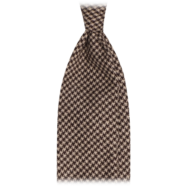 Viola Milano - Pied de Poule 100% Cashmere Tie - Brown/Sand - Handmade in Italy - Luxury Exclusive Collection