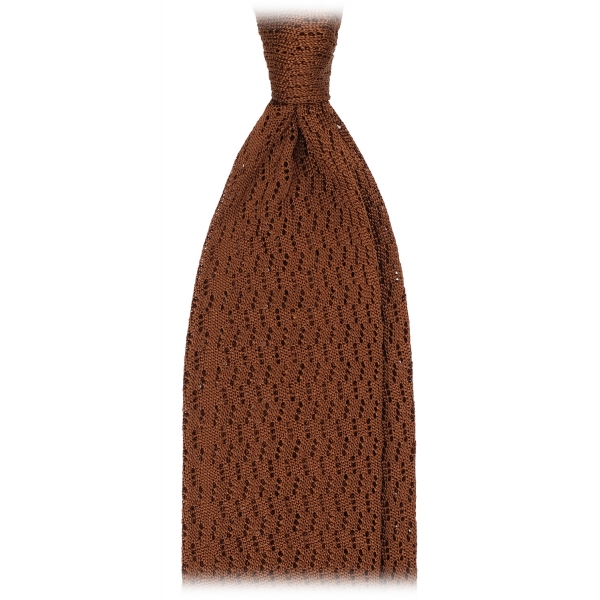 Viola Milano - Knitted Zig Zag Pattern Silk Tie - Light Brown - Handmade in Italy - Luxury Exclusive Collection