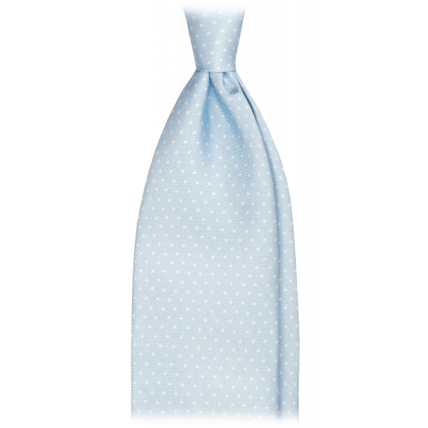 Viola Milano - Pin Dot Selftipped Silk Tie - Light Blue/White - Handmade in Italy - Luxury Exclusive Collection