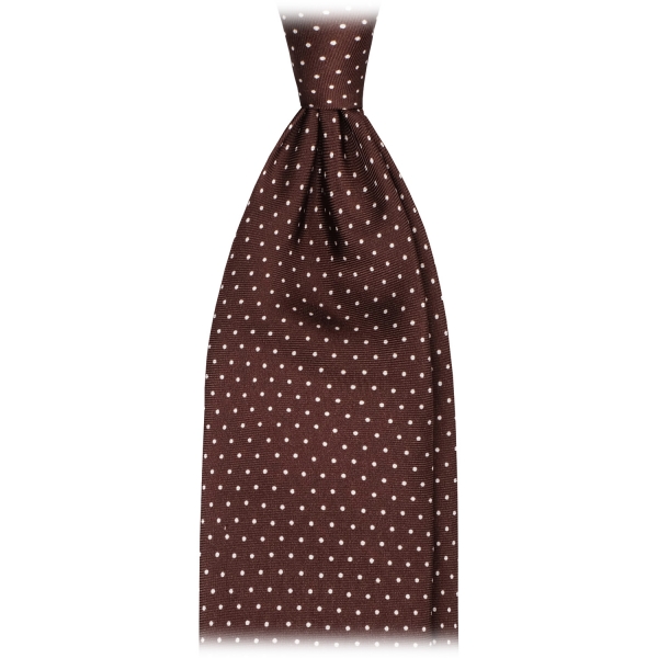 Viola Milano - Pin Dot Selftipped Silk Tie - Brown/White - Handmade in Italy - Luxury Exclusive Collection