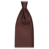 Viola Milano - Pin Dot Selftipped Silk Tie - Brown/White - Handmade in Italy - Luxury Exclusive Collection