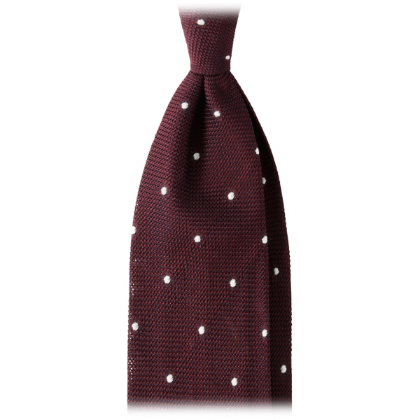 Viola Milano - Polka Dot Grenadine 7-Fold Unlined Tie - Wine/White - Handmade in Italy - Luxury Exclusive Collection