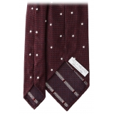 Viola Milano - Polka Dot Grenadine 7-Fold Unlined Tie - Wine/White - Handmade in Italy - Luxury Exclusive Collection