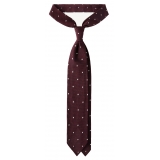 Viola Milano - Polka Dot Grenadine 7-Fold Unlined Tie - Wine/White - Handmade in Italy - Luxury Exclusive Collection