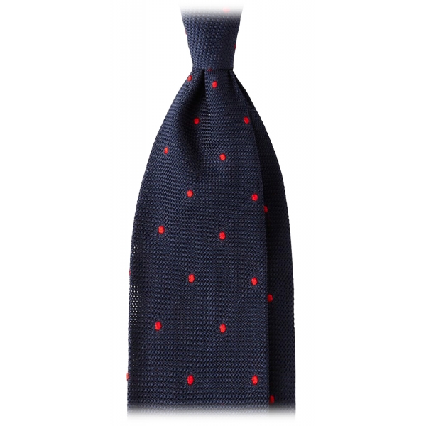 Viola Milano - Polka Dot Grenadine 7-Fold Unlined Tie - Navy/Red - Handmade in Italy - Luxury Exclusive Collection