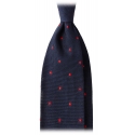 Viola Milano - Cravatta 7 Pieghe Sfoderata con Granata a Pois - Navy/Rosso - Handmade in Italy - Luxury Exclusive Collection