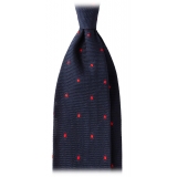 Viola Milano - Cravatta 7 Pieghe Sfoderata con Granata a Pois - Navy/Rosso - Handmade in Italy - Luxury Exclusive Collection