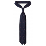 Viola Milano - Cravatta 7 Pieghe Sfoderata con Granata a Pois - Navy/Rosso - Handmade in Italy - Luxury Exclusive Collection