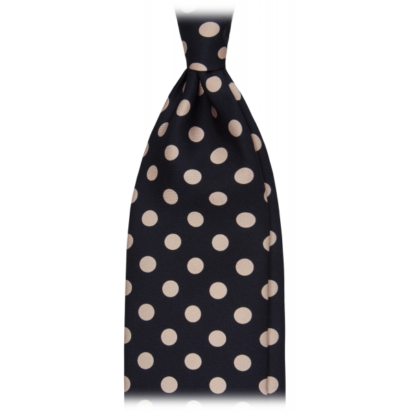 Viola Milano - Polka Dot Handprinted Selftipped Silk Tie - Navy/White - Handmade in Italy - Luxury Exclusive Collection