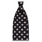 Viola Milano - Polka Dot Handprinted Selftipped Silk Tie - Navy/White - Handmade in Italy - Luxury Exclusive Collection