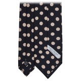 Viola Milano - Polka Dot Handprinted Selftipped Silk Tie - Navy/White - Handmade in Italy - Luxury Exclusive Collection