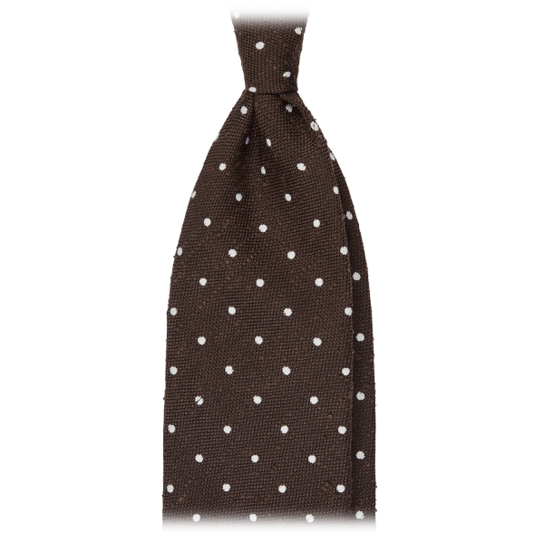 Viola Milano - Polka Dot Handrolled Woven Grenadine/Shantung Tie - Brown/White - Handmade in Italy - Luxury Exclusive Collection